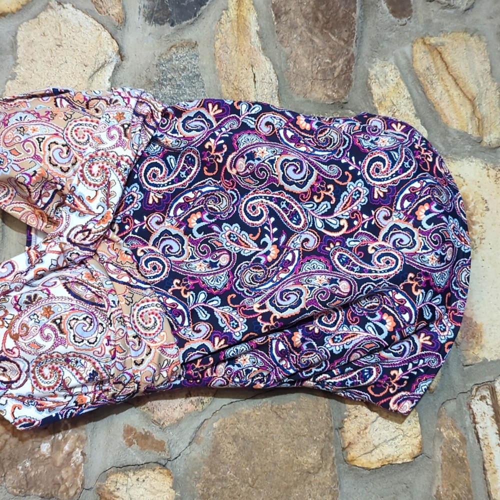 Lands' End Underwire Wrap Tankini Top Deep Sea Paisley Mix - Picture 6 of 13